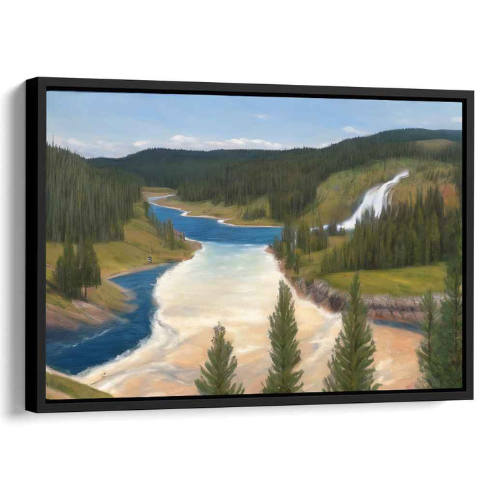 Silent Meadow Serenity: Serene River Valley Landscape Canvas Art