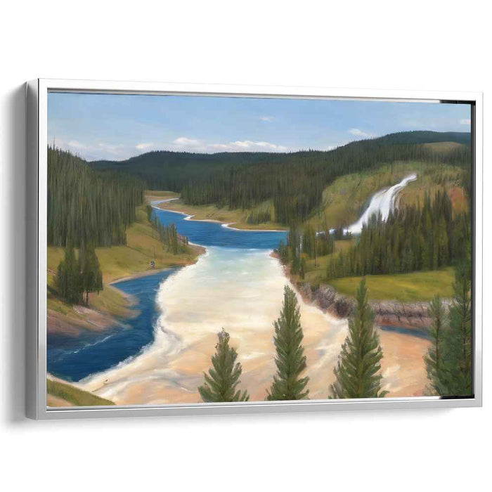 Silent Meadow Serenity: Serene River Valley Landscape Canvas Art