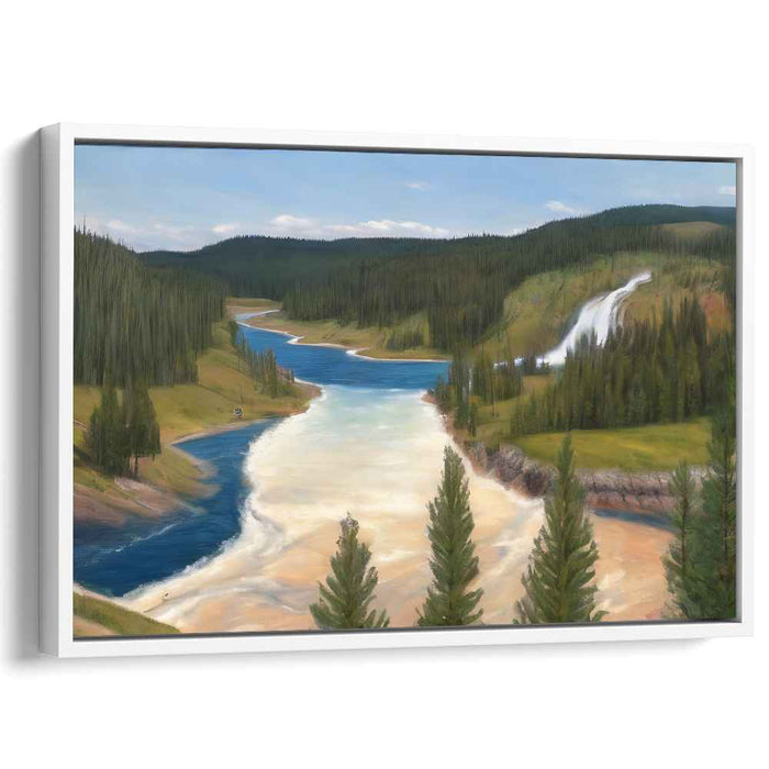 Silent Meadow Serenity: Serene River Valley Landscape Canvas Art