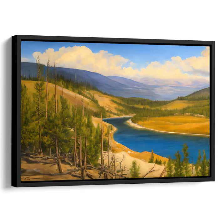 Valley's Quiet Embrace: Tranquil River Valley Landscape Canvas Art Print