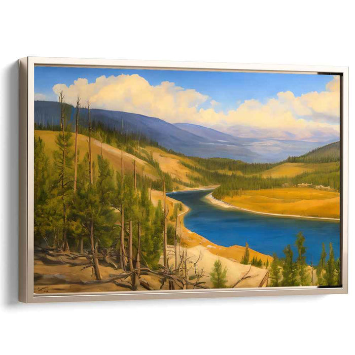 Valley's Quiet Embrace: Tranquil River Valley Landscape Canvas Art Print