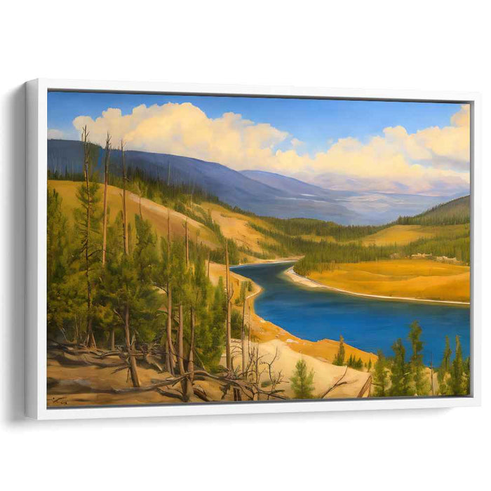 Valley's Quiet Embrace: Tranquil River Valley Landscape Canvas Art Print