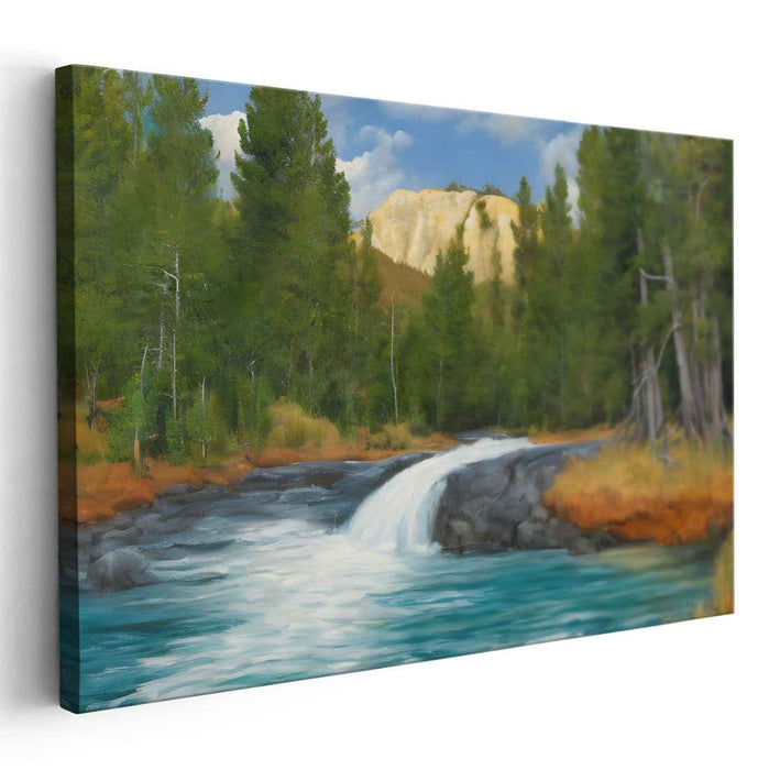 Riverside Cascade: Majestic Landscape with Cascading River Canvas Art