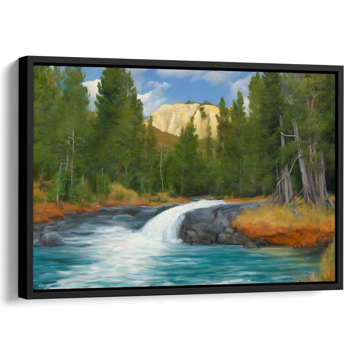 Riverside Cascade: Majestic Landscape with Cascading River Canvas Art