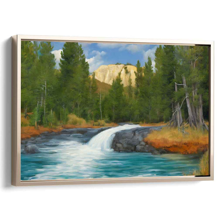 Riverside Cascade: Majestic Landscape with Cascading River Canvas Art