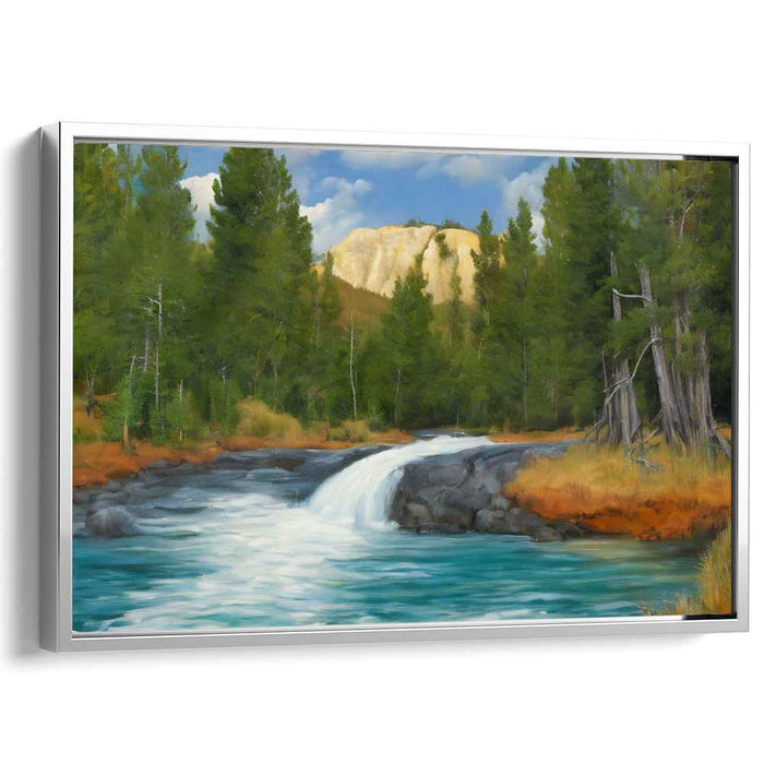 Riverside Cascade: Majestic Landscape with Cascading River Canvas Art