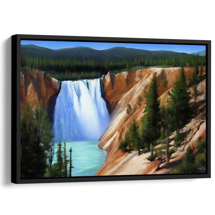 Whispering Cascades Among Pines: Realistic Waterfall and Pine Forest Canvas Art Print