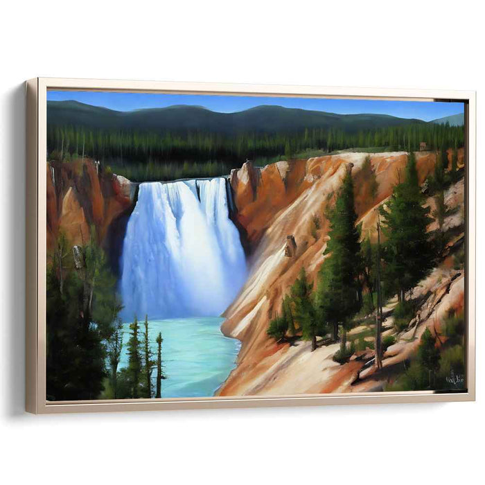 Whispering Cascades Among Pines: Realistic Waterfall and Pine Forest Canvas Art Print