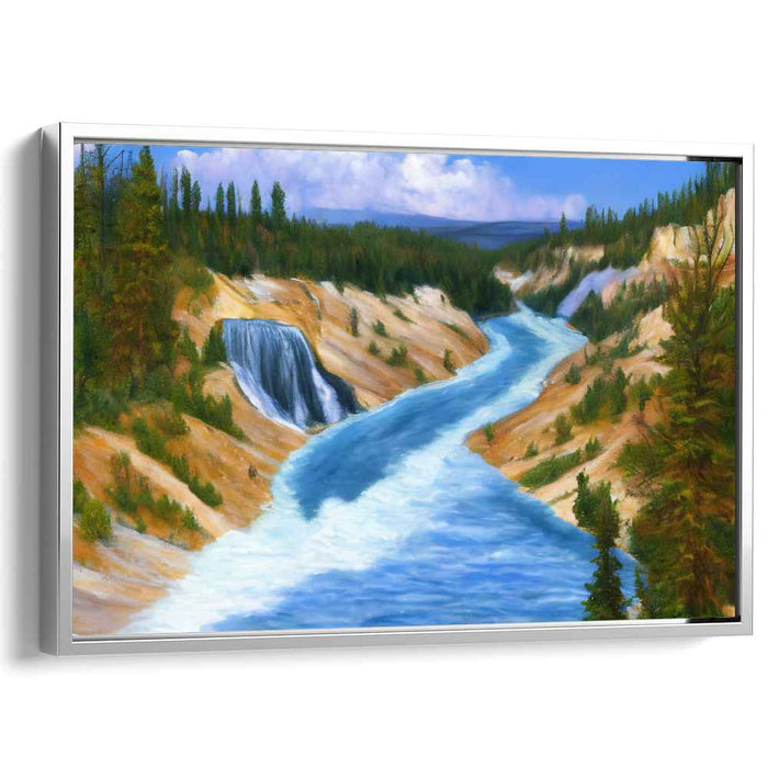 Cascade Pines Serenity: Realistic Landscape with Waterfall and Pine Trees