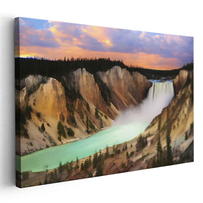 Majestic Waterfall at Twilight: Serene Landscape Canvas Art Print