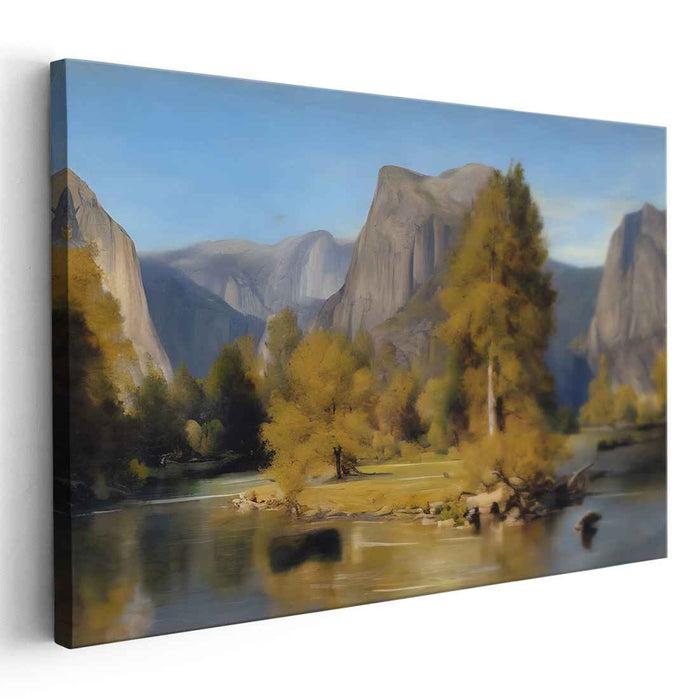 Mountain Serenity Flow: Serene Mountain River Landscape Canvas Art Print