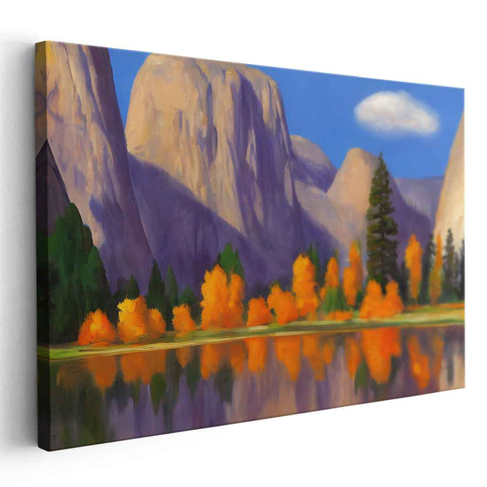 Majestic Autumn Reflections: Yosemite Inspired Landscape Canvas Art Print