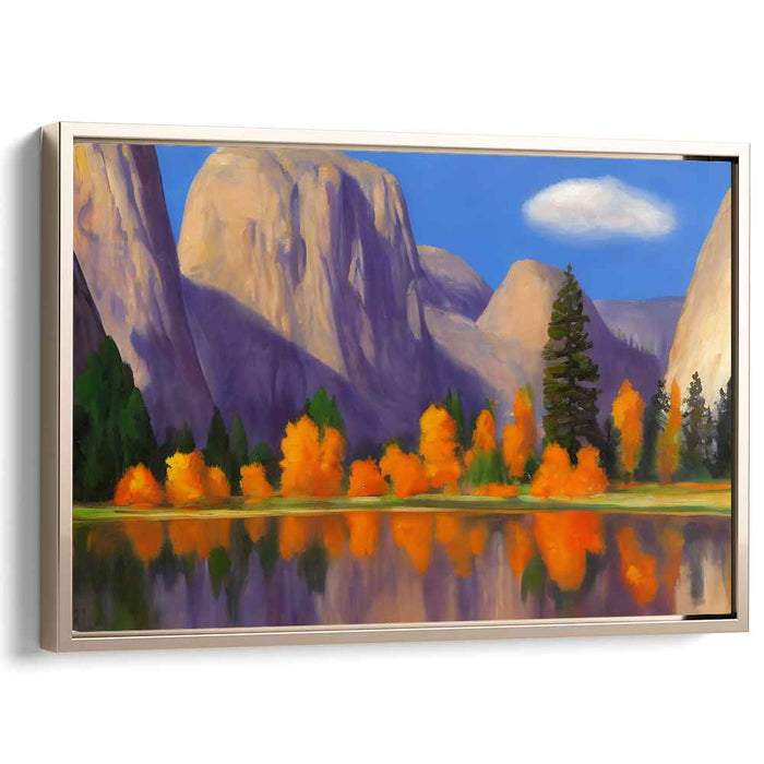 Majestic Autumn Reflections: Yosemite Inspired Landscape Canvas Art Print