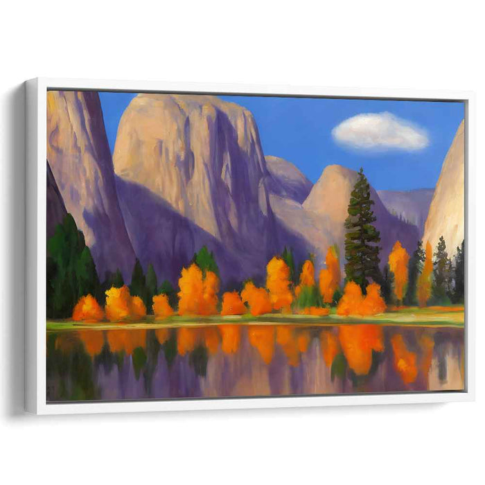 Majestic Autumn Reflections: Yosemite Inspired Landscape Canvas Art Print