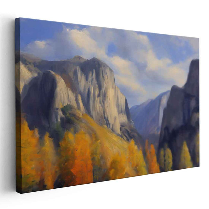 Autumn Escarpment: Impressionist Landscape of Mountain Cliffs and Fall Trees Canvas Art