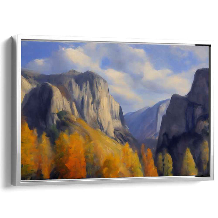 Autumn Escarpment: Impressionist Landscape of Mountain Cliffs and Fall Trees Canvas Art