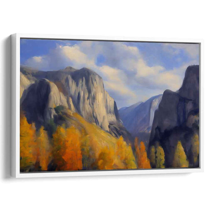 Autumn Escarpment: Impressionist Landscape of Mountain Cliffs and Fall Trees Canvas Art