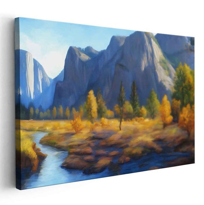 Valley Vista Harmony: Majestic Mountain Valley Landscape Canvas Art Print