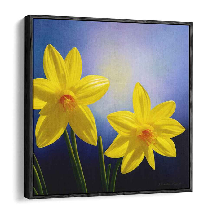 Sunlit Blooms Illusion: Hyper-Realistic Yellow Daffodils Canvas Art Print