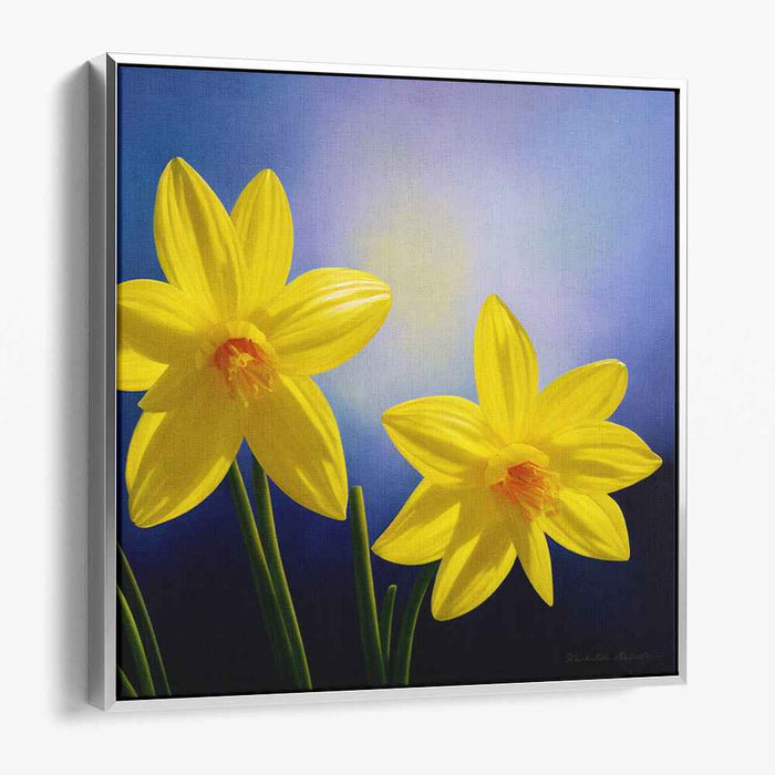 Sunlit Blooms Illusion: Hyper-Realistic Yellow Daffodils Canvas Art Print