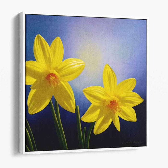 Sunlit Blooms Illusion: Hyper-Realistic Yellow Daffodils Canvas Art Print