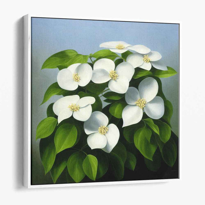 Tranquil Dogwood Blossoms: Hyper-Realistic Floral Canvas Art