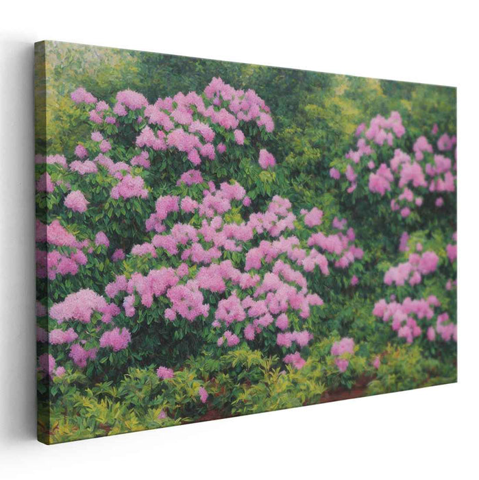 Blossom Mirage Delight: Realistic Rhododendron Garden Canvas Art Print