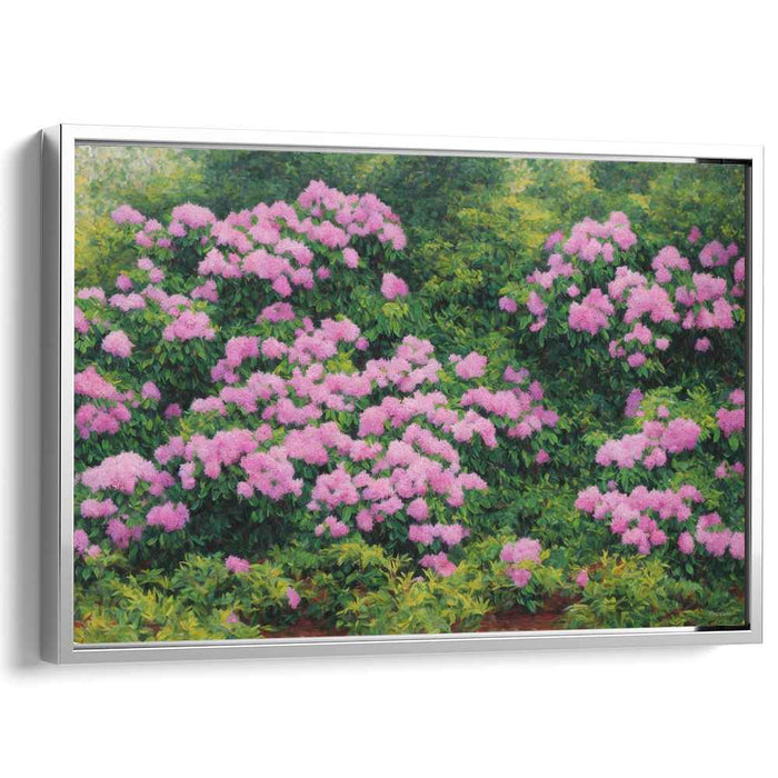 Blossom Mirage Delight: Realistic Rhododendron Garden Canvas Art Print
