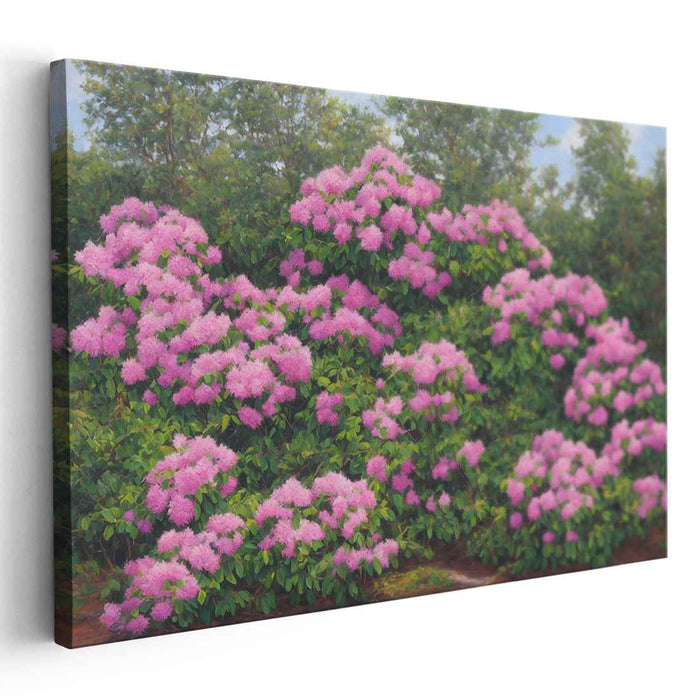 Rosy Blooms Dance Canvas: Pink Rhododendron Garden Canvas Art Print