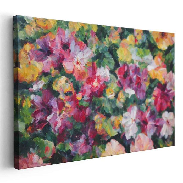 Whimsical Bloom Bursting With Color: Vibrant Impressionist Flower Canvas Art Print