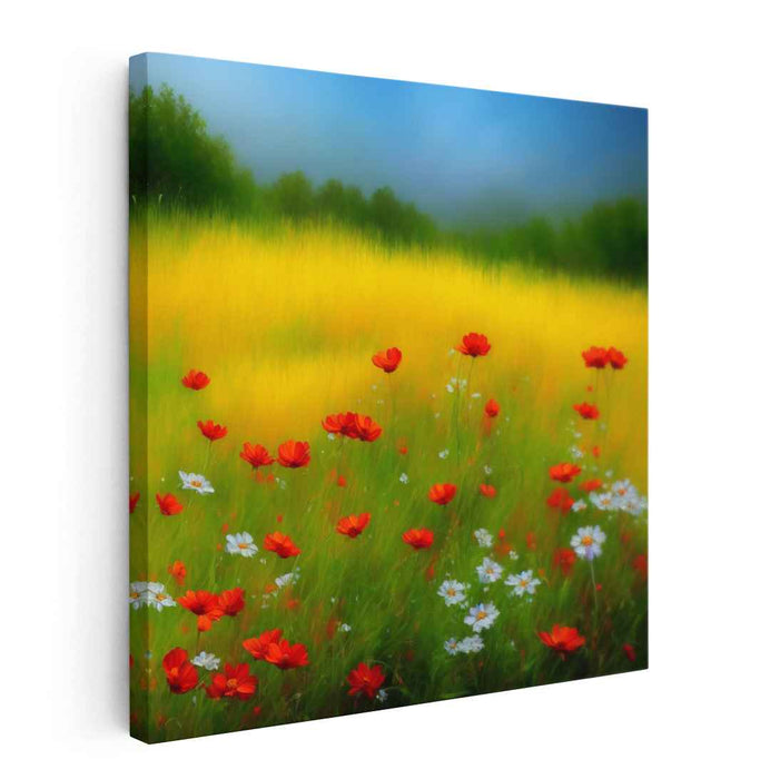 Golden Meadow Bliss: Vibrant Summer Wildflowers Canvas Art Print