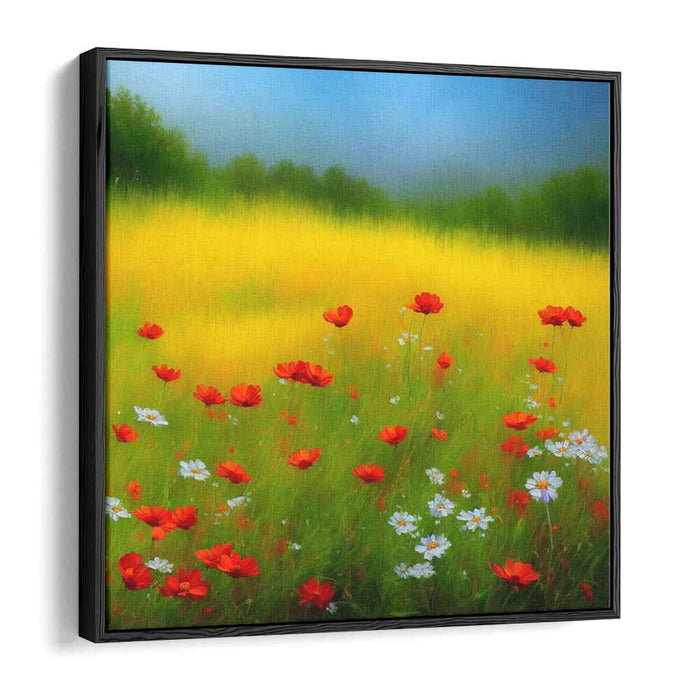 Golden Meadow Bliss: Vibrant Summer Wildflowers Canvas Art Print