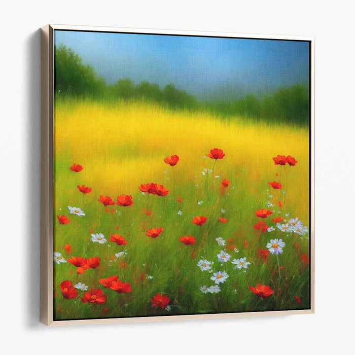 Golden Meadow Bliss: Vibrant Summer Wildflowers Canvas Art Print