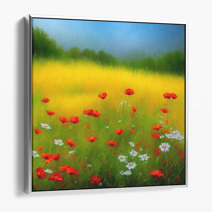 Golden Meadow Bliss: Vibrant Summer Wildflowers Canvas Art Print