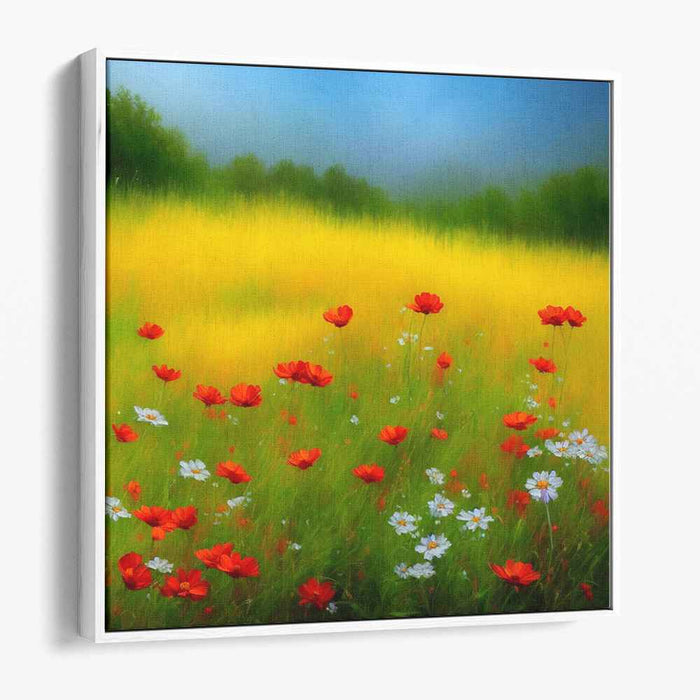 Golden Meadow Bliss: Vibrant Summer Wildflowers Canvas Art Print