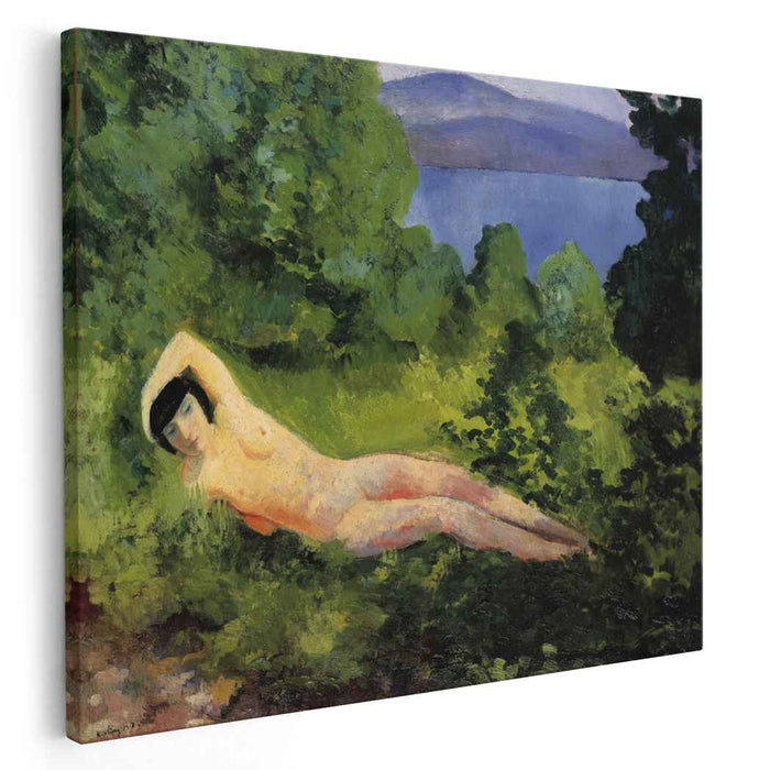 Reclining nude in the leaves (1918) by Moise Kisling