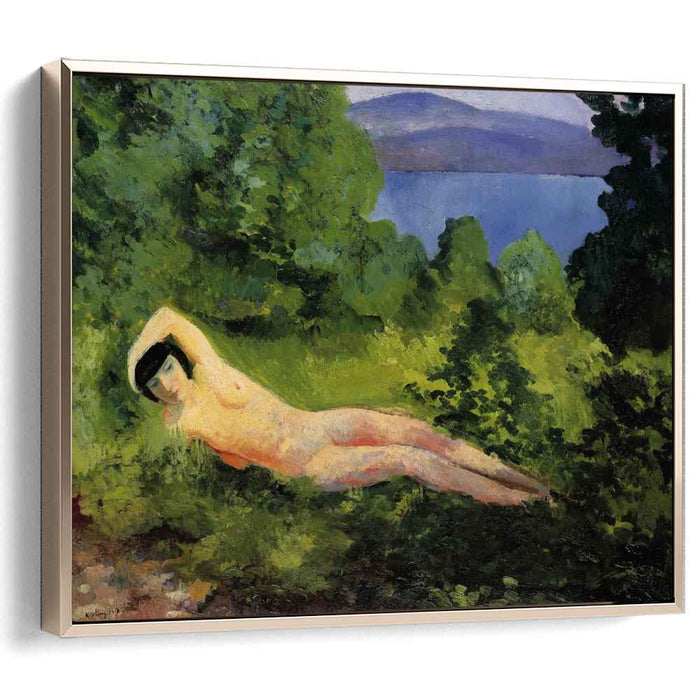 Reclining nude in the leaves (1918) by Moise Kisling