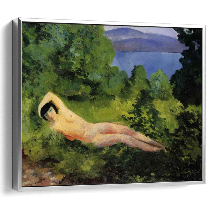 Reclining nude in the leaves (1918) by Moise Kisling