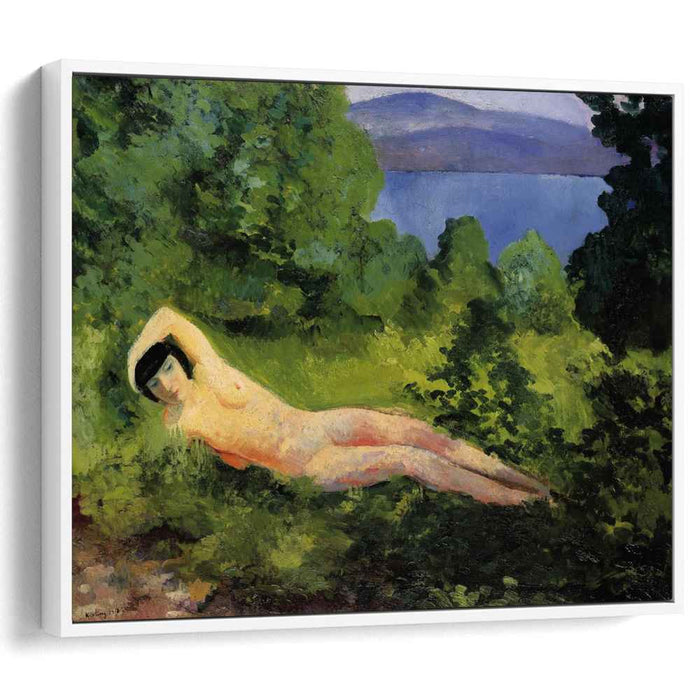 Reclining nude in the leaves (1918) by Moise Kisling