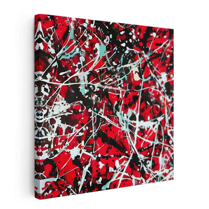 Chaos Kissed Canvas Dance: Red and Teal Splatter on Canvas