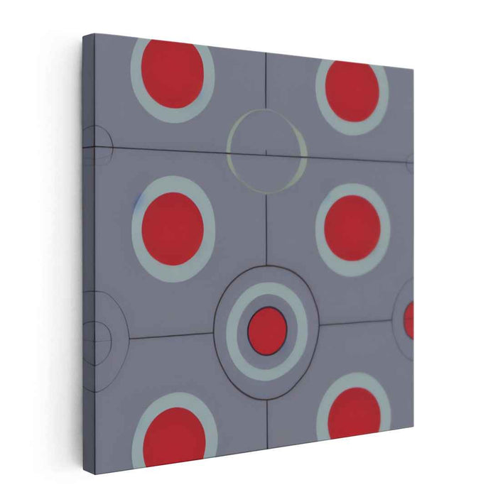 Geometric Precision: Red and Gray Concentric Circles Canvas Art