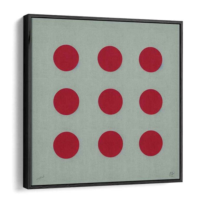 Whispers Of Crimson Shadows: Minimalist Red Circles on Grey Canvas Art Print