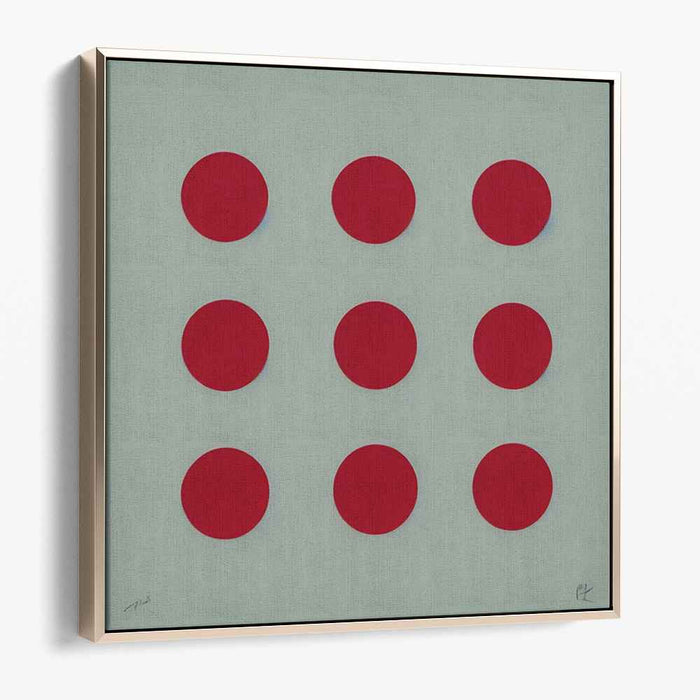 Whispers Of Crimson Shadows: Minimalist Red Circles on Grey Canvas Art Print