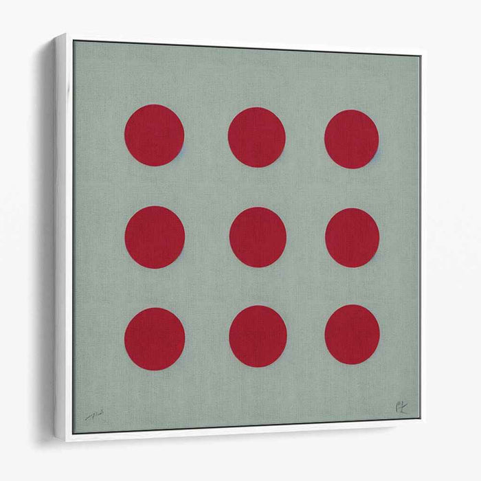 Whispers Of Crimson Shadows: Minimalist Red Circles on Grey Canvas Art Print