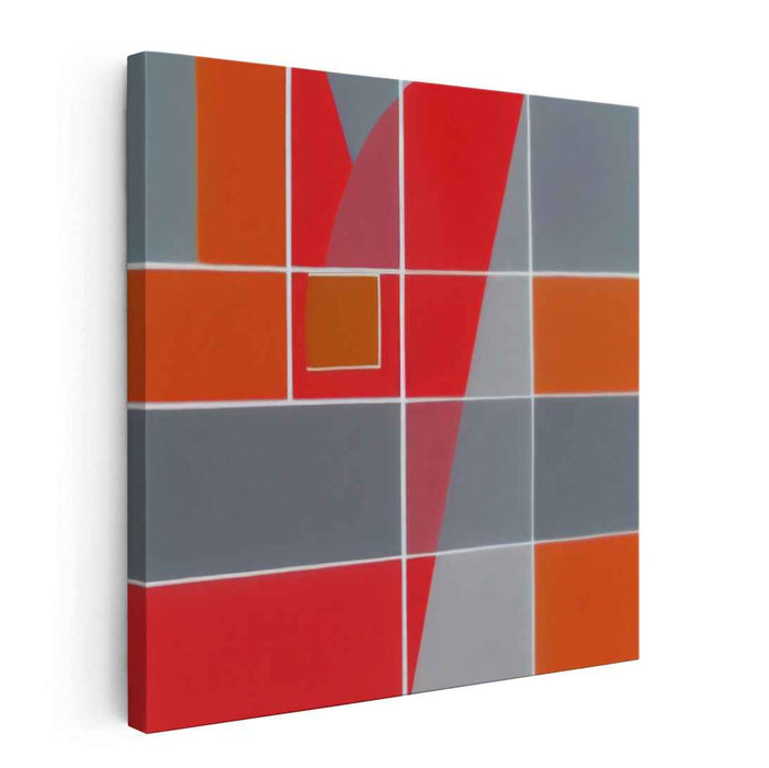 Chaos In Scarlet Hues: Abstract Red and Orange Grid Canvas Art Print