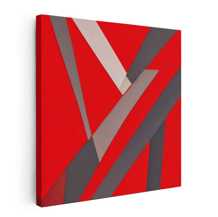 Crimson Geometry Euphoria: Abstract Geometric Red Canvas Art