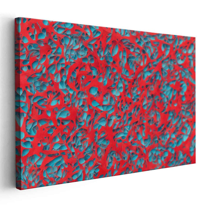 Vibrant Coral: Abstract Expressionist Red and Turquoise Canvas Art Print
