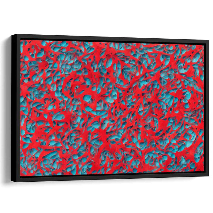 Vibrant Coral: Abstract Expressionist Red and Turquoise Canvas Art Print