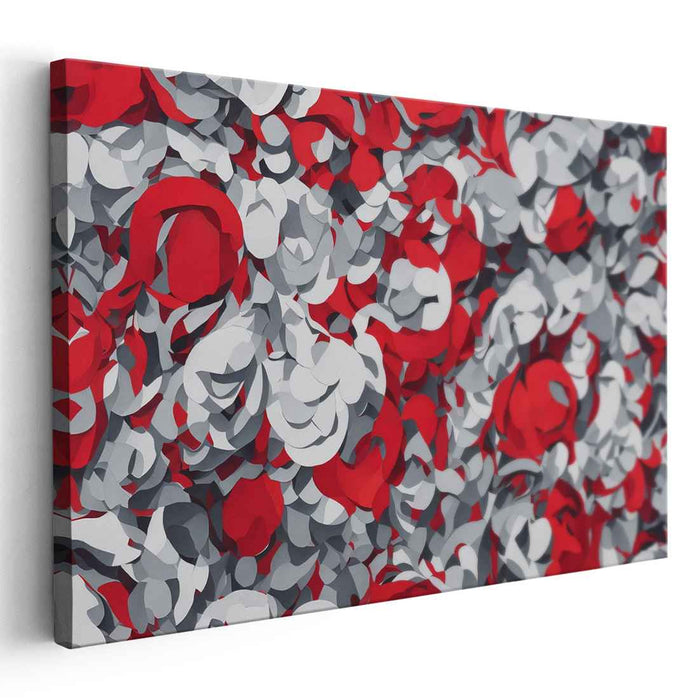 Abstract Petals: Modern Red, White, and Gray Canvas Art Print