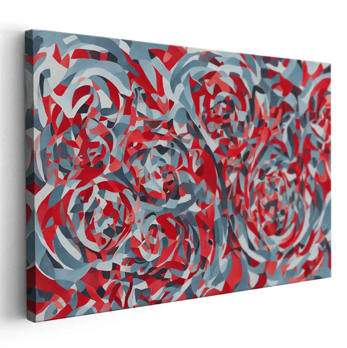 Geometric Blossoms: Abstract Red and Blue Rose Canvas Art Print